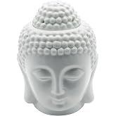 Omonic Porcelain Zen Garden Yoga Meditation White Thai Buddha Head Statue Essential Oil Burner Aromatherapy Diffuser Home Decor (White)