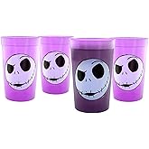 Disney The Nightmare Before Christmas Jack Skellington Face 4-Piece Color-Changing Plastic Cup Set | Reusable Drinkware For Birthdays, Parties, Events | Each Holds 15 Ounces