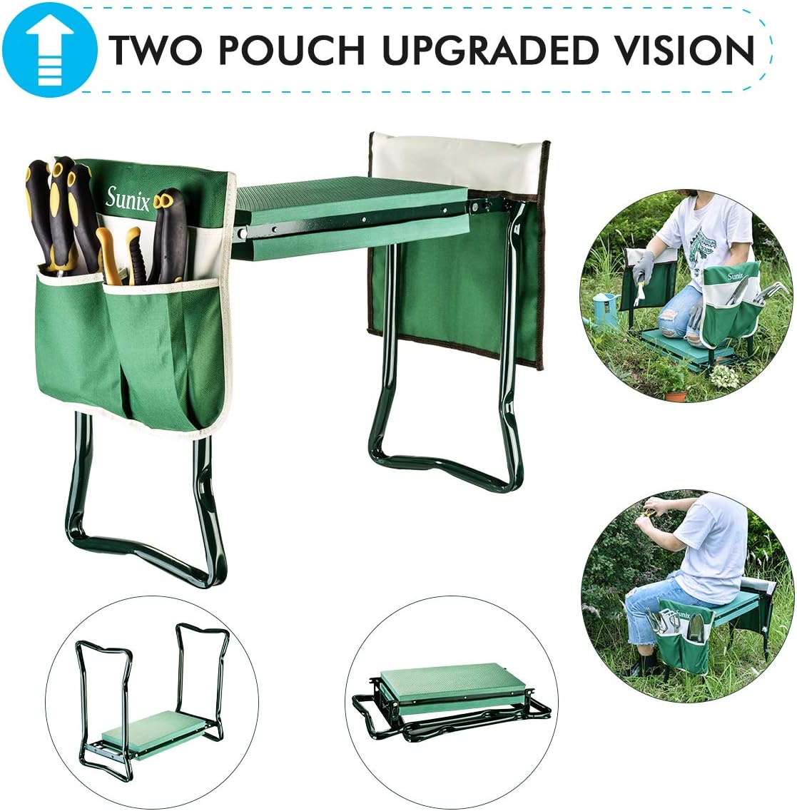 Garden Kneeler and Seat with 2 Bonus Tool Pouches Portable Garden Bench EVA Foam Pad with