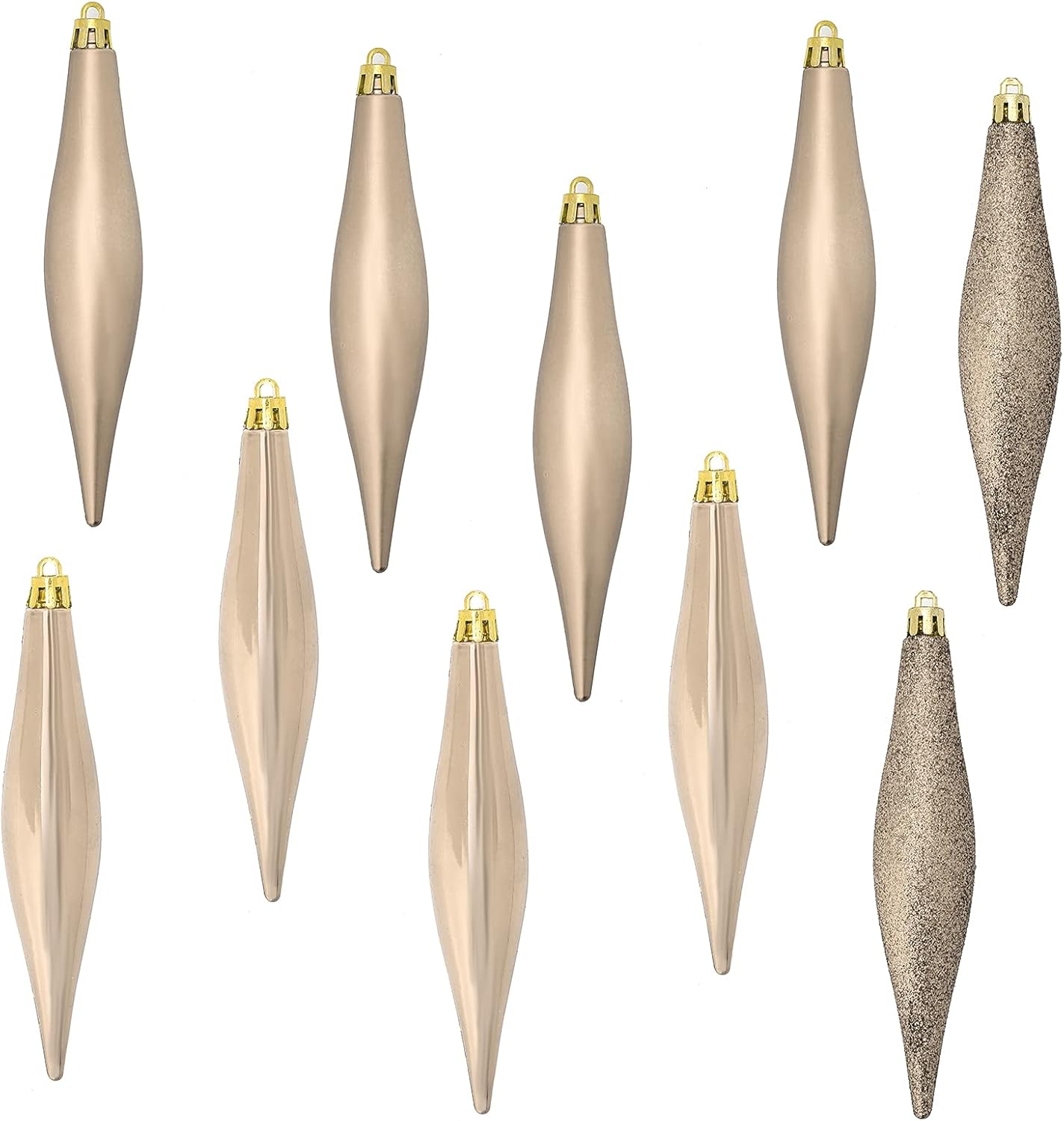 Ornaments - TKYGU - 30PCS/6Set Finial Droplet Christmas Tree Decorations Shiny/Matte/Glitter/Design Charm,5.9 inches (Champagne)