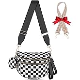 Bum Bags for Women Checkered Crossbody Bag Large Nylon Belt Purse Fanny Packs, Bonus with a Extra Strap
