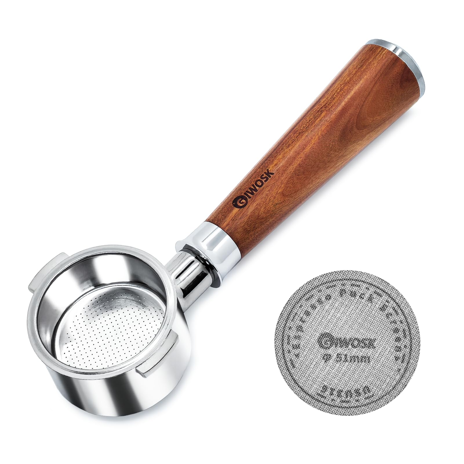 Photo 1 of GIWOSK 51mm Bottomless Portafilter 2 Ears Espresso Portafilter Compatible with Delonghi ECP3420/EC155/BCO430/EC260 with Puck Screen Stainless Steel Filter Basket and Rosewood Handle