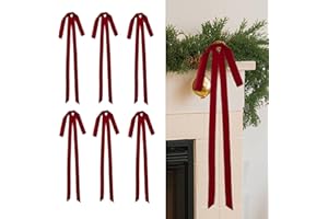 Velvet Ornaments Christmas Tree Bows - 6 Pcs Red Christmas Bows for Gift Wrapping Crafts 15 x 23 Inch Crafts Holiday Decor for Tree Garland Topper Wedding Party Home Decorations Indoor DiliComing