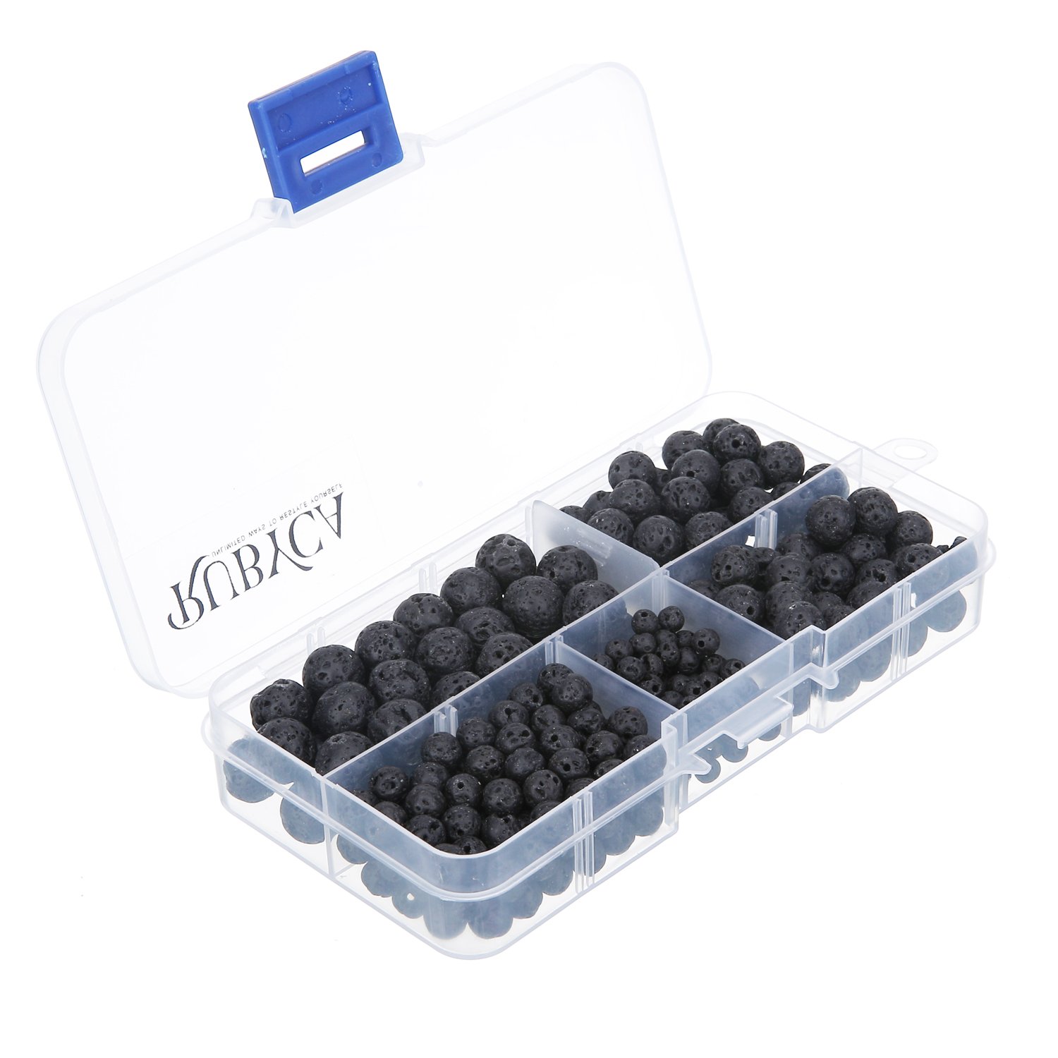 RUBYCA Natural Black Lava Gemstone Round Loose Beads Organizer Plastic Box Jewelry Making Mix Sizes