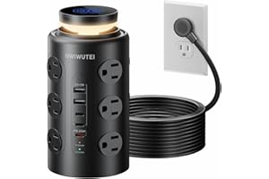 Tower Power Strip with 1 Dedicated PD 20W Fast-Charging Port & Night Light, 12 Outlets, 5 USB Ports (3 USB-C), 1800J Protecto