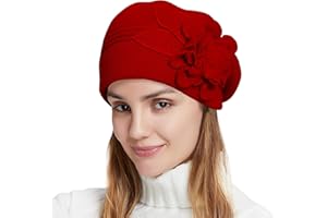 Nawati Flower Women Beret, Double Layer Thickened Winter Knitted Beanie Beret Hat, Stylish French Dress Beret Hats for Women