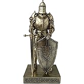 HDMbigmi King's Guard Knight with Shield Desktop Accessories Statue Medieval Knight Ornament Paperweight for Office and Home Top Collection as Gift 12.60 Inch (Bronze)