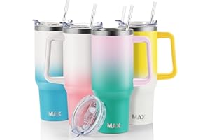 MaxBase 40 oz Tumbler with Handle and Straw Lid, Insulated Reusable Stainless Steel Travel Mug Keeps Drinks Cold up to 34 Hours, 100% Leakproof Bottle for Water, Iced Tea or Coffee, Smoothie and More