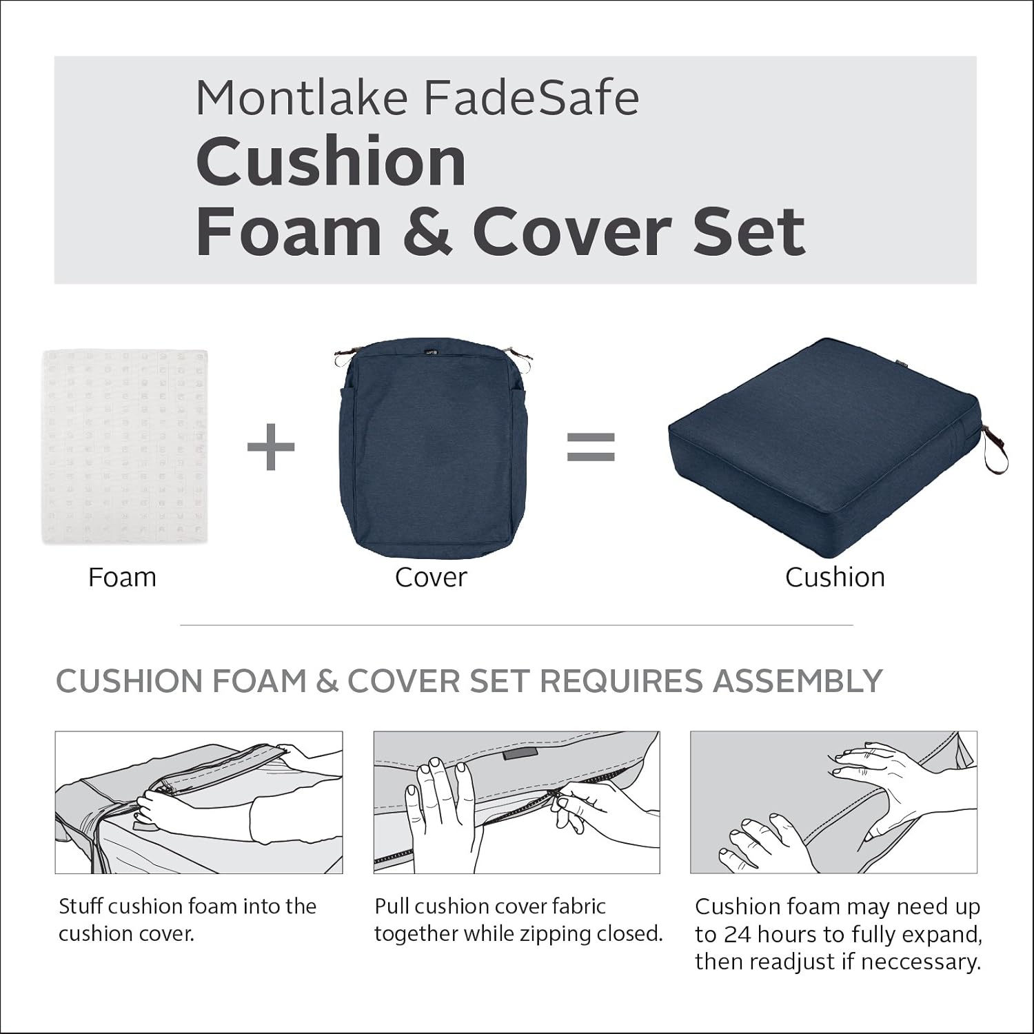 Classic Accessories Montlake Water-Resistant 72 x 21 x 3 Inch Outdoor Chaise Lounge Cushion, Patio Furniture Cushion, Heather Indigo Blue : Garden & Outdoor