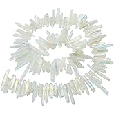 SUNYIK Angel Aura Quartz Titanium Coated Crystal Points Quartz Rough Sticks Spikes Point Beads 15 inch Strand Drilled
