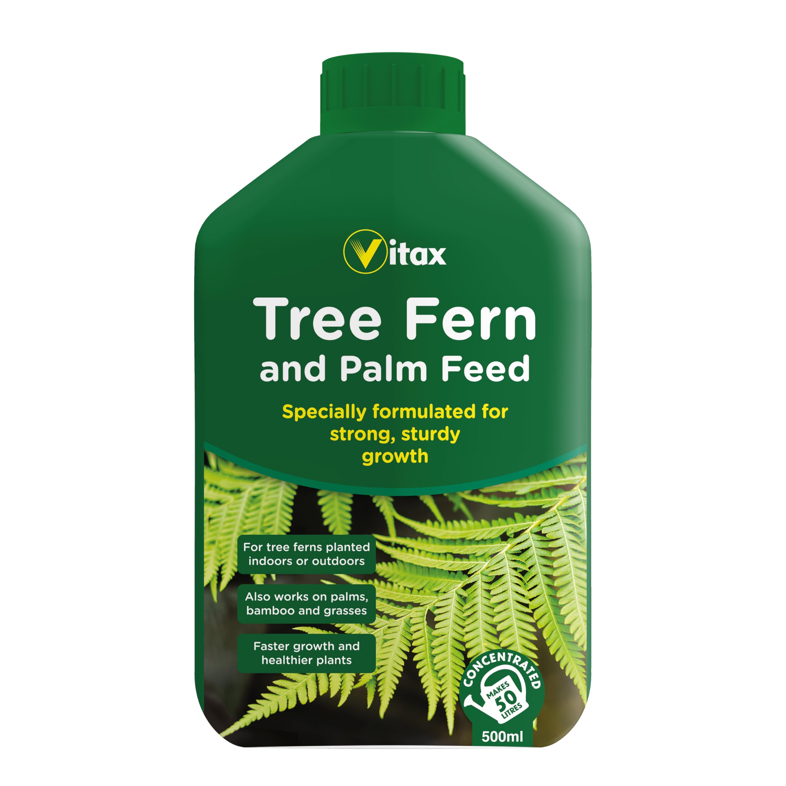 Vitax Tree Fern And Palm Feed, For Tree Ferns, Ferns, Palms And Grasses. The Perfect Balance Of Nutrients To Maximise Growth, Easy To Use, Concentrated - 500Ml Makes 50L