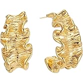 Sylph 14K Gold Flower Earring for Women Geometric Chunky Leaf Drop Dangle Earrings Statement Twisted Stud Earring Fashion Jewelry Gifts