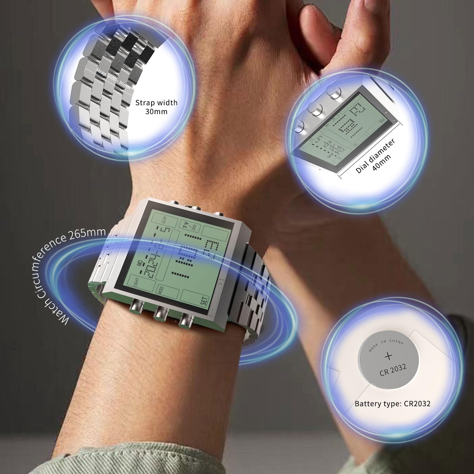 TVG Digital Watch for Men, Military Waterproof LED Sports Watch with Remote Alarm, Stopwatch and Digital TV, Casual Wrist Tactical Watch for Men