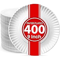 Bulk Paper Plates - [400-Pack] - (9-Inch Round) - Lightweight Uncoated 9 Inch Disposable Paper Plates - for Crafts, Events, P