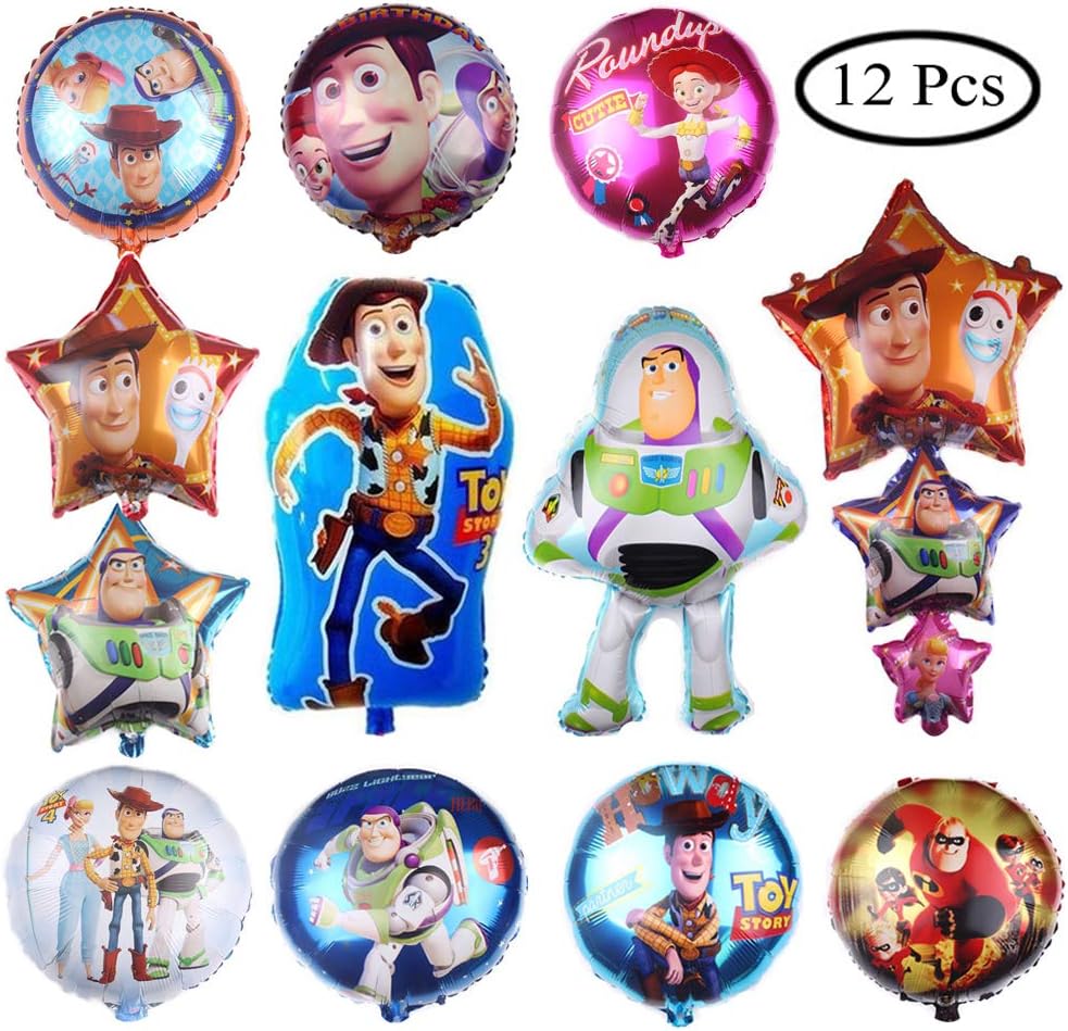 12 PCS Toy Story Balloons Birthday Party Supplies 30" Foil Balloons for Kids Baby Shower Party Decorations
