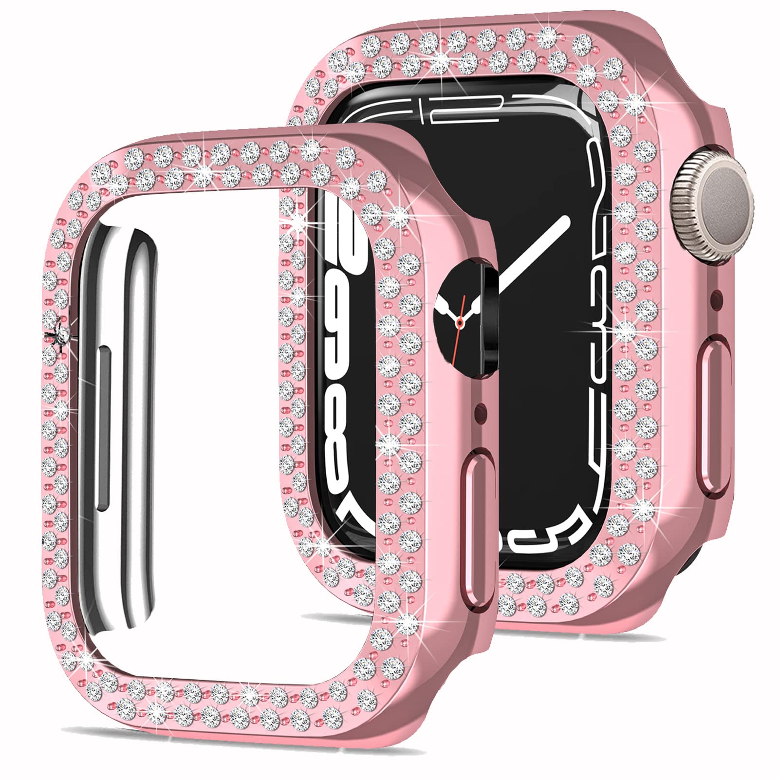 Miimall for Apple Watch Series 8/Series 7 41mm Case with Bling Crystal Rhinestone, Hard PC Bumper Anti-scratch Anti-drop Full Coverage Protective Cover for Apple Watch Series 8/Series 7-Rose Pink