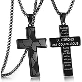 RWQIAN Soccer Cross Necklace for Men Bible Verse, Religious Faith Christian Scriptures Pendant Cross Chain, Baptism 1st First Communion Graduation Gifts for Boys Father's Day Jewelry for Him