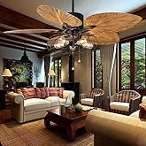 ANFERSONLIGHT 52-Inch Tropical Fan Light Industrial Cage Ceiling Fan with Light 5 Lights Remote Control Indoor Chandelier Fan