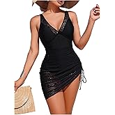 SHENHE Women's One Piece Swim Dress Tummy Control Swimsuit Ruched Hollow Out Slimming Bathing Suit