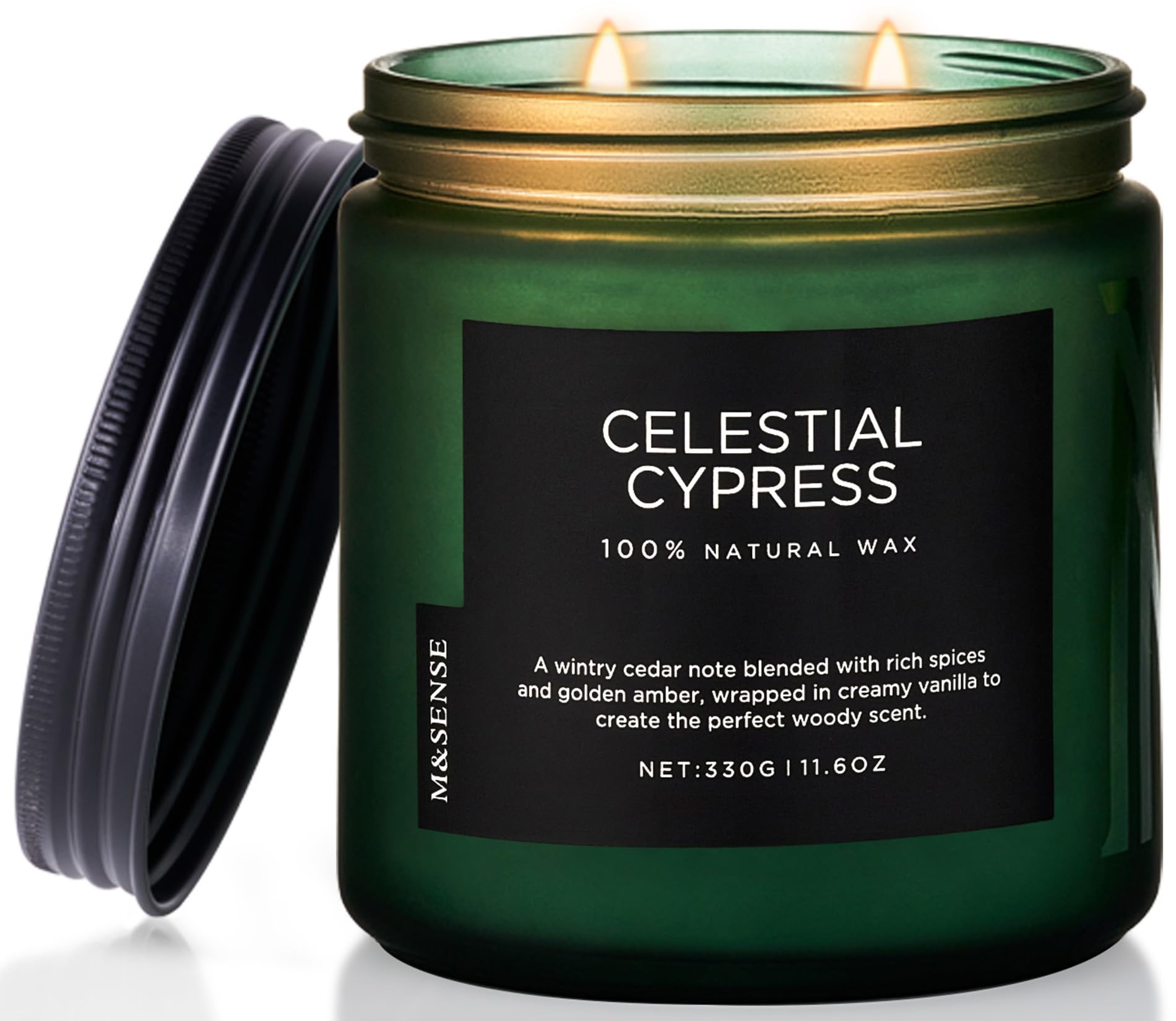 M&SENSE Celestial Cypress Soy Wax Scented Candles Gifts for Men 330g 70 Hour Burn Time Organic Jar Candles Gift for Women 2 Wick Non Toxic Housewarming Candle for Home Decor Family Friend Party