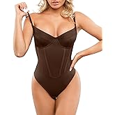 Popilush Corset Bodysuit Built in Bra - V Neck Bodysuits for Women Tummy Control Thong Shapewear Concert Outfits Club Tops