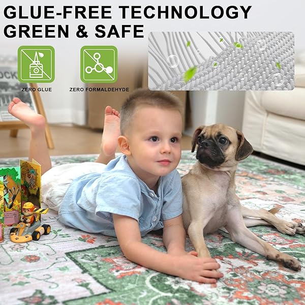 WASHABLE AREA RUGS 5’X7′ NON-SLIP VINTAGE SOFT FOR LIVING ROOM BEDROOM DINING ROOM,GLUE-FREE FORMALDEHYDE-FREE PET & KID FRIENDLY, ONE-PIECE WEAVING LOW PILE STAIN RESISTANT MACHINE WASHABLE AUG