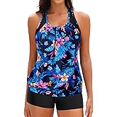 Women Two Piece Tankini Swimsuits - Tummy Control Bathing Suits Top with Shorts 2025 Blouson Swimwear