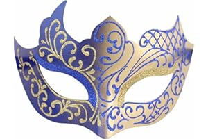 Seglorwy Masquerade Mask for Men Vintage Venetian Mardi Gras Halloween Christmas Party Masks (Blue Gold with Buckle)