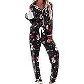 Ekouaer Women's Pajamas Long Sleeve Sleepwear Casual Button Down Loungewear Soft Pjs Set S-XXL