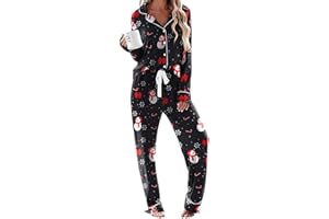 Ekouaer Women's Pajamas Long Sleeve Sleepwear Casual Button Down Loungewear Soft Pjs Set S-XXL