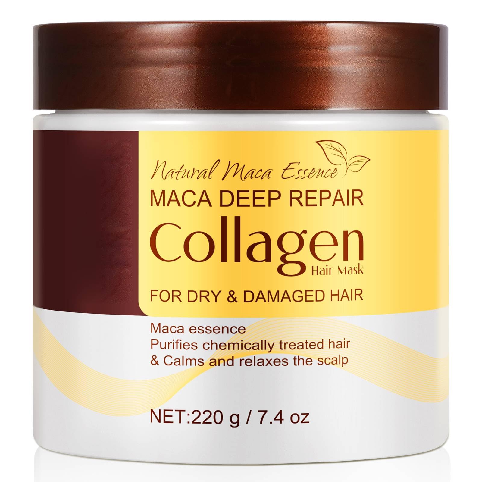 Maca Collagen Hair Mask for Dry & Damaged Hair - 220ml with Moroccan Argan Oil, Deep Repair & Nourishing Moisturizing Treatment