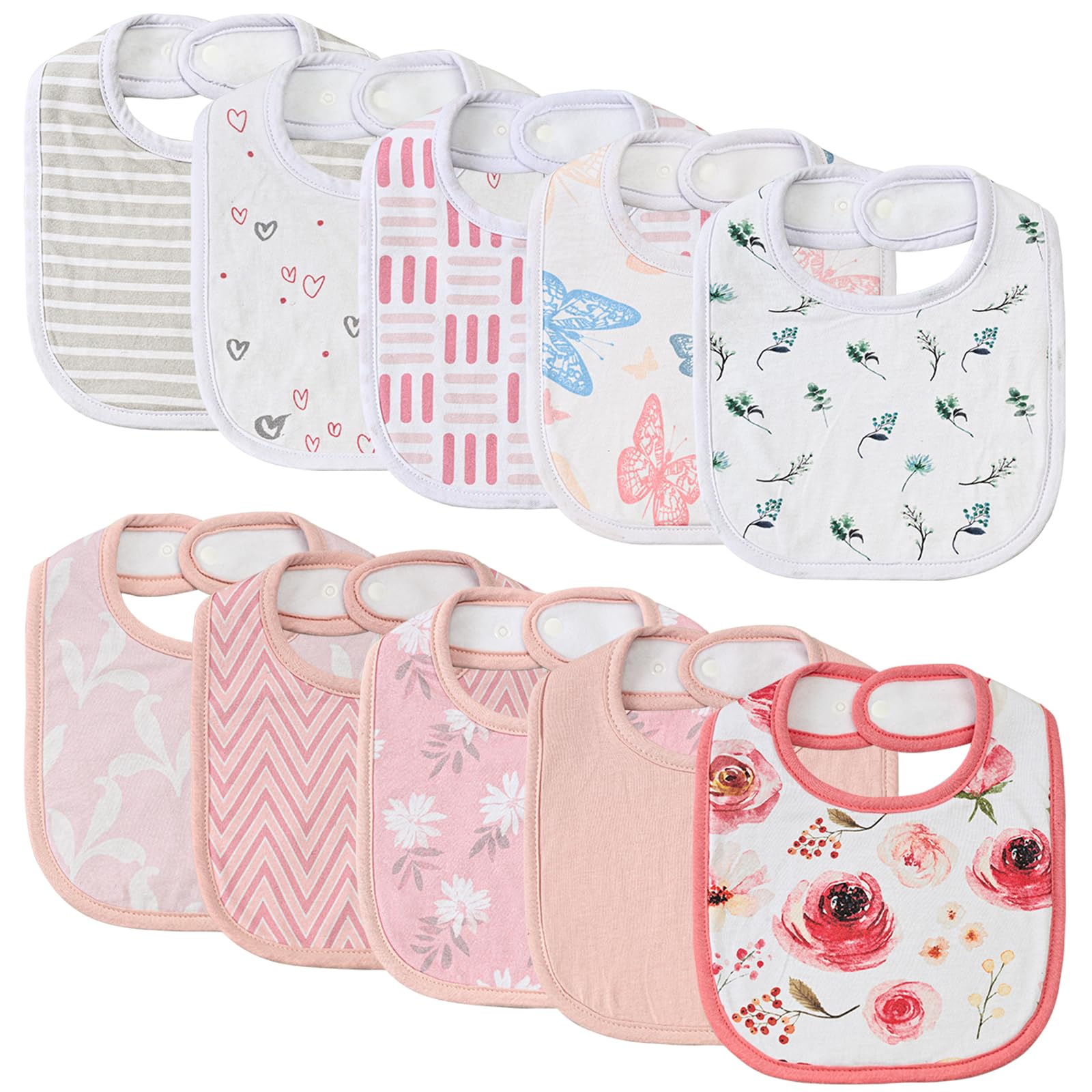 Photo 1 of 10 Pack Cotton Snap Bibs for Baby Boy Girl, Super Soft Drool Bibs for Teething and Feeding