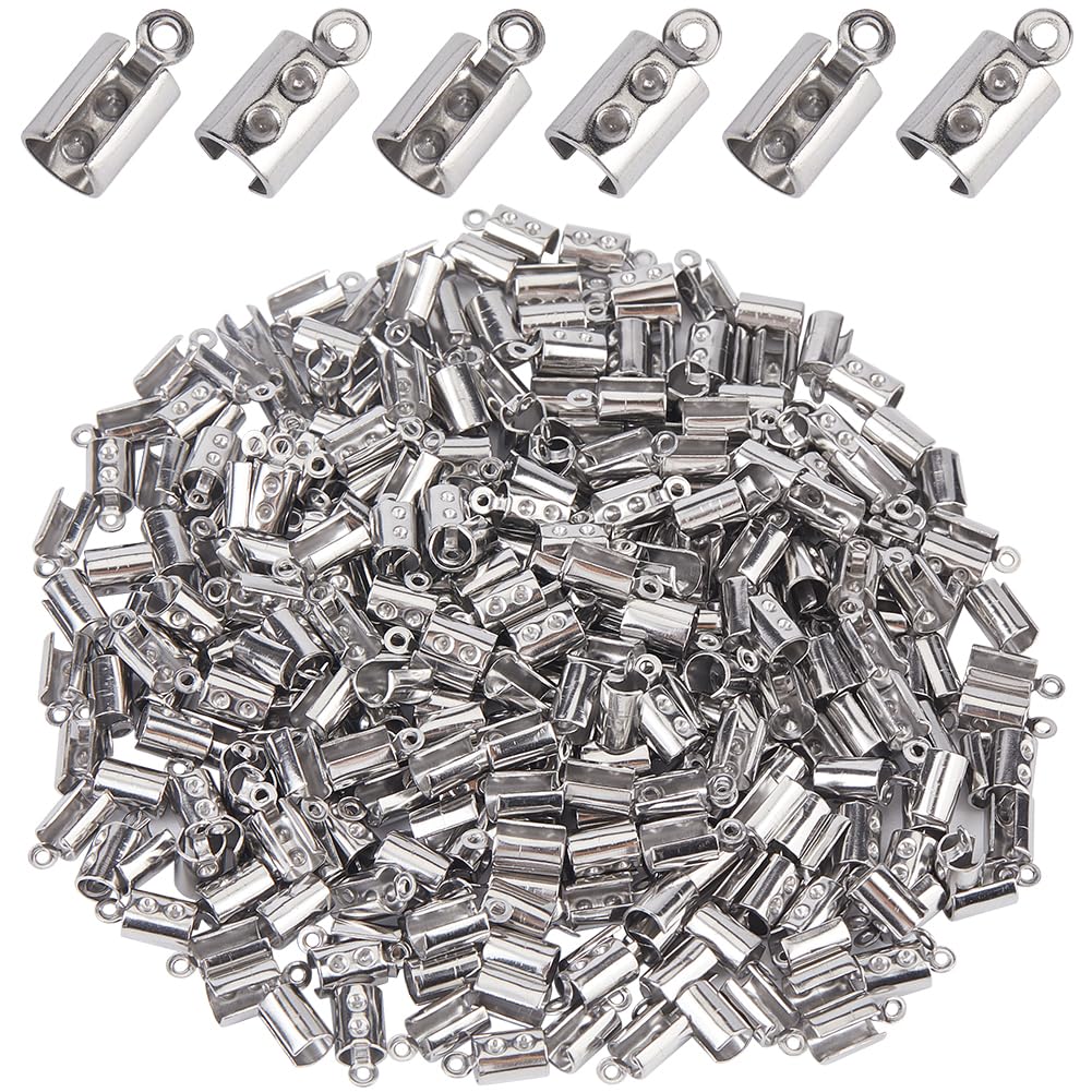 SOFPLATE 1 Box 300Pcs 5mm Fold Over Cord Ends Crimp End Tips Cord Ends Fold-over Caps Folding End Crimps Leather jewellery Connector Findings for jewellery Making Supplies DIY Crafts Necklace Bracelet