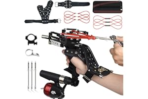 JTXCDFHMJ Rugged Professional Hunting Golden Slingshot with Fish Shooting Package As Adult Catapult Wrist Rocket Slingshot Comes with Reel Fish Shooting Dart Left Hand Gauntlet