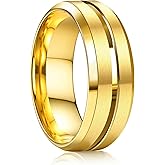 YADOCA Stainless Steel Wedding Ring for Men Women - 8MM Wedding Band Gold Silver Black Classic Groove Engagement Mens Rings Size 6-14 Comfort Fit