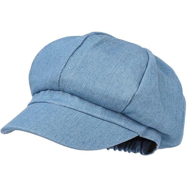 Women's Washed Denim Newsboy Cap Fashion Vintage 8 Panels Visor