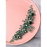 Brihasory Bride Wedding Hair Comb Rhinestone Bridal Hair Accessories Flower Hair Piece Party Prom Valentine Day Side Comb Crystal Hair Clips for Women and Girls Hair Decoration(Green)