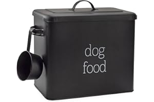 AuldHome Design Retro Dog Food Canister (Black); Modern Farmhouse Style Storage Bin for Pet Food