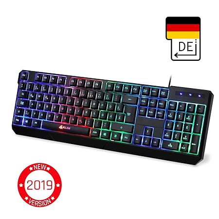 KLIM™ Chroma Gaming Tastatur - Gamer Keyboard LED Beleuchtete QWERTZ DEUTSCH mit USB Kabel - Hohe Leistung - Bunte Beleuchtun