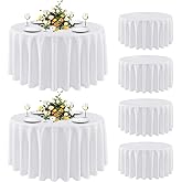 sancua 6 Pack Round Tablecloth 90 Inch White, Stain and Wrinkle Resistant Table Cloth - Washable Polyester Table Cover for Dining Tables, Buffet Parties and Camping