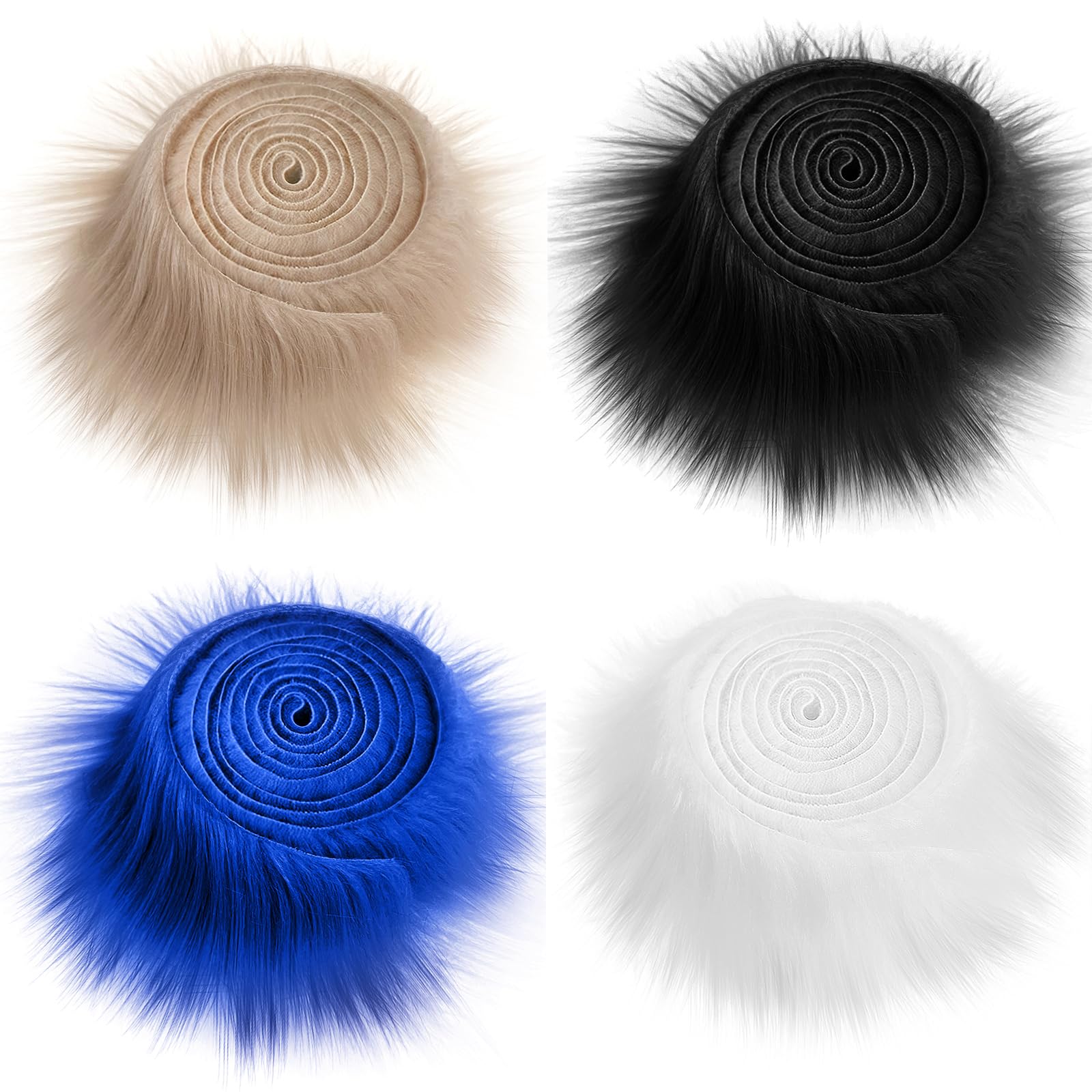 Uposao 4 Rolls Faux Fur Ribbon, Christmas Faux Fur Trim Fabric Ribbon, DIY Apparel Craft for Christmas Tree Decoration or Wreath Bow Crafts, 5cmx150cm