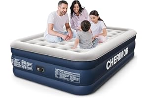 CHERIMOR Matelas gonflable grand lit avec pompe intégrée, 46 cm, matelas gonflable confortable surélevé, 48 heures, test anti
