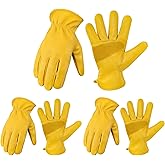 Leather Work Gloves for Men & Women, Reinforced Durable Gardening Gloves,Cowhide Work Gloves,Puncture & Cut Resistant