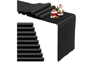 PUFOGU 10-Pack Black Satin Table Runner 12 x 108 Inch Long Bright and Smooth Silk Fabric Table Runner for Wedding Banquet Birthday Party Decoration