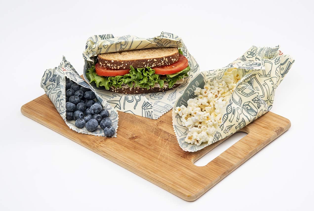 Bee's Wrap Lunch Pack, Eco Friendly Reusable Sandwich & Food Wrap Set, Sustainable Plastic-Free Lunch Organizer - Includes 1 Sandwich Wrap, 2 Medium Food Wraps in Bees + Bears Print