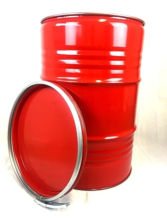 Metallfass 210 Liter Blechfass Fass Ölfass Tonne mit Spannring und Deckel Rot NEU
