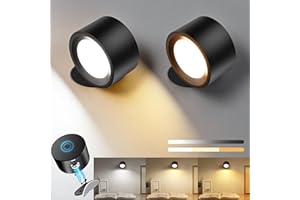 LED Wall Mounted Lamps, Battery Operated Rechargeable Wall Lights, 3CCT & Dimmable, 360°Rotation with Magnetic Ball, Wireless
