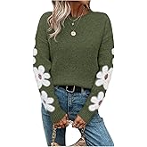 SHENHE Women's Floral Pattern Crewneck Long Sleeve Drop Shoulder Sweaters Pullover Tops