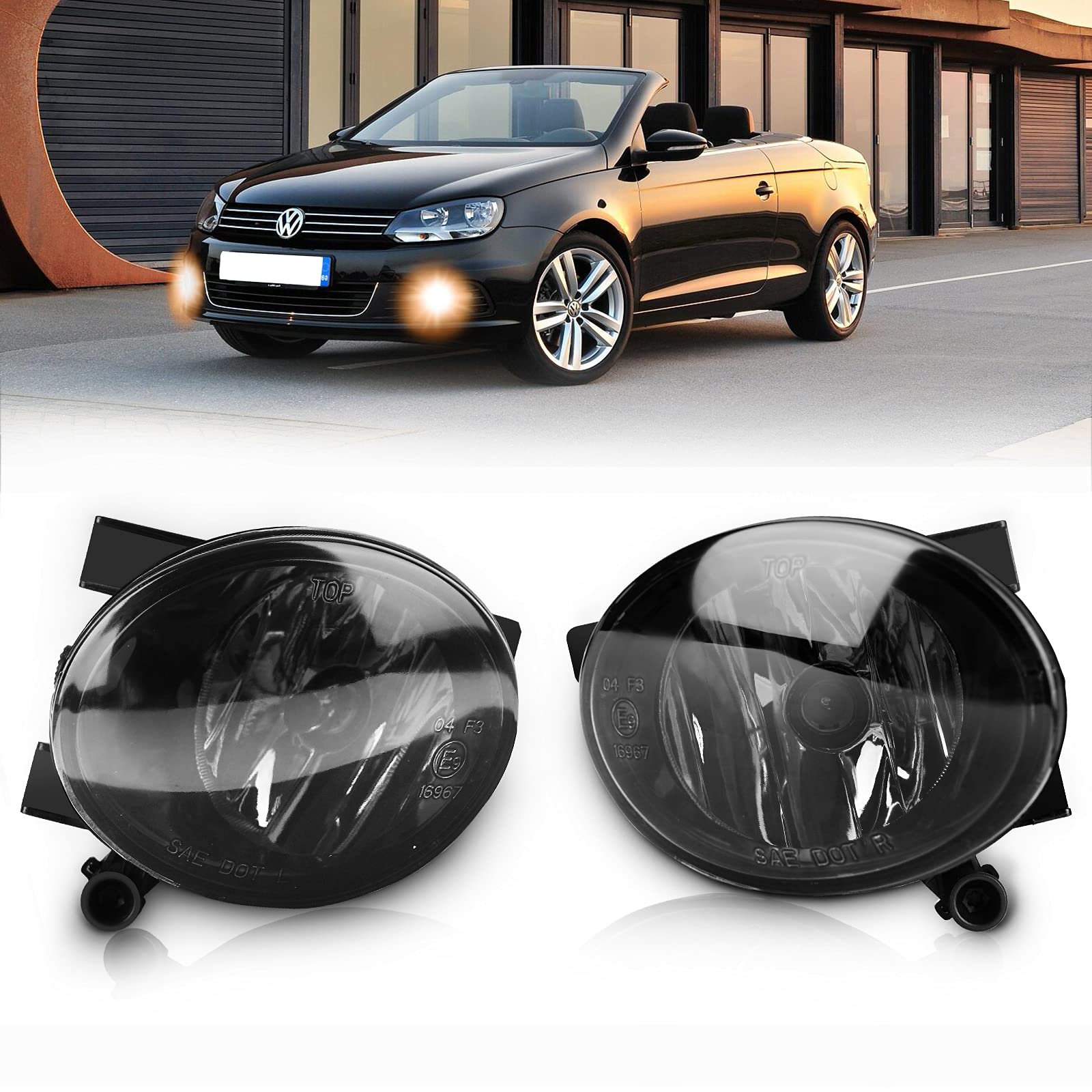 Photo 1 of AutoBeeDen Fog Lights compatible with Volkswagen Golf Hatchback/Wagon, Jetta Sedan/Wagon, Beetle, Eos, Premium VW Fog Lamps Accessories, 2010-2015, Black Lens