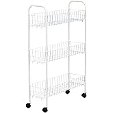 Household Essentials 05121 Slim Line 3-Tier Metal Storage Cart | Laundry Room Rolling Organizer | White